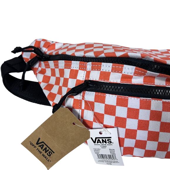 Vans Ward Crossbody Pack Bag Checkered Orange White Zippers Belt Fanny Pack New - Picture 4 of 12